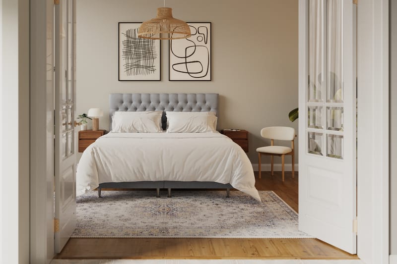 Hilton lyx Komplett Sengpakke 180x200 cm Kontinentalseng med knappet sengegavl - Grå - Møbler - Senger - Komplett sengepakke