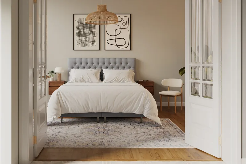 Hilton Lyx Komplett Sengpakke 180x200 cm Kontinentalseng med knappet sengegavl - Grå - Møbler - Senger - Kontinentalsenger