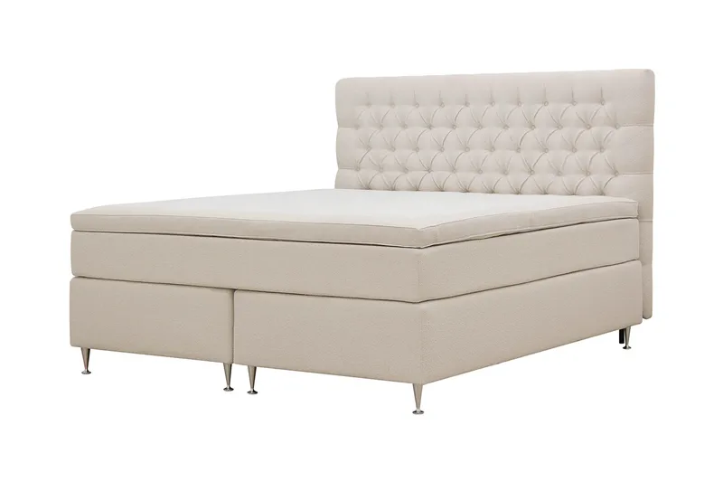 Hilton Lyx Komplett Sengpakke 180x200 cm Kontinentalseng med knappet sengegavl i bouclé - Ivory / Bouclé - Møbler - Senger - Kontinentalsenger