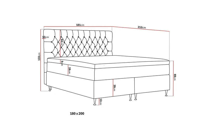 Hilton Lyx Komplett Sengpakke 180x200 cm Kontinentalseng med knappet sengegavl i fløyel - Beige - Møbler - Senger - Kontinentalsenger