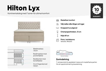 Hilton lyx Komplett Sengpakke 180x200 cm Kontinentalseng med knappet sengegavl i fløyel - Beige - Møbler - Senger - Komplett sengepakke