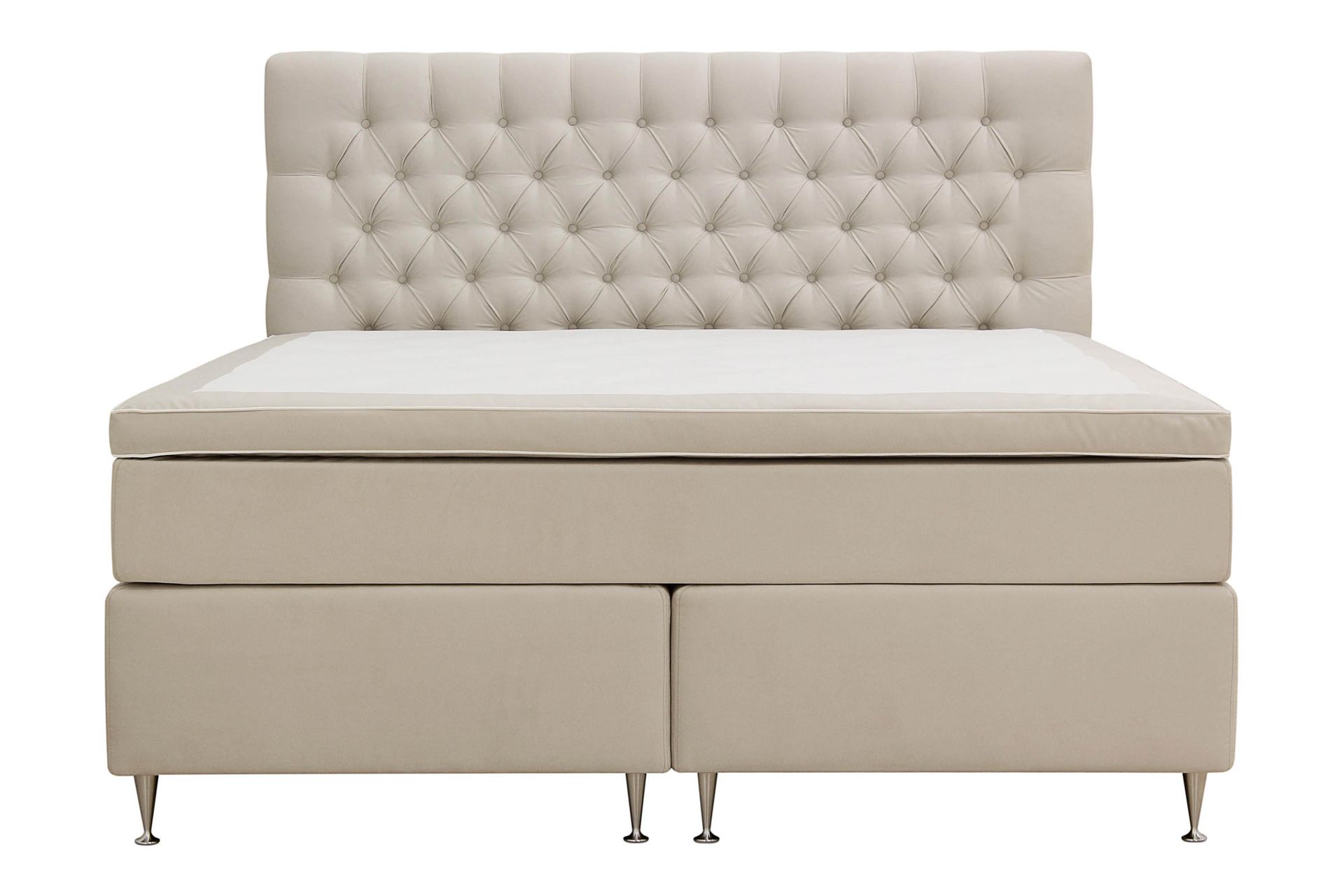 Hilton lyx Komplett Sengpakke 180x200 cm Kontinentalseng med knappet sengegavl i fløyel - Beige - Møbler - Senger - Komplett sengepakke