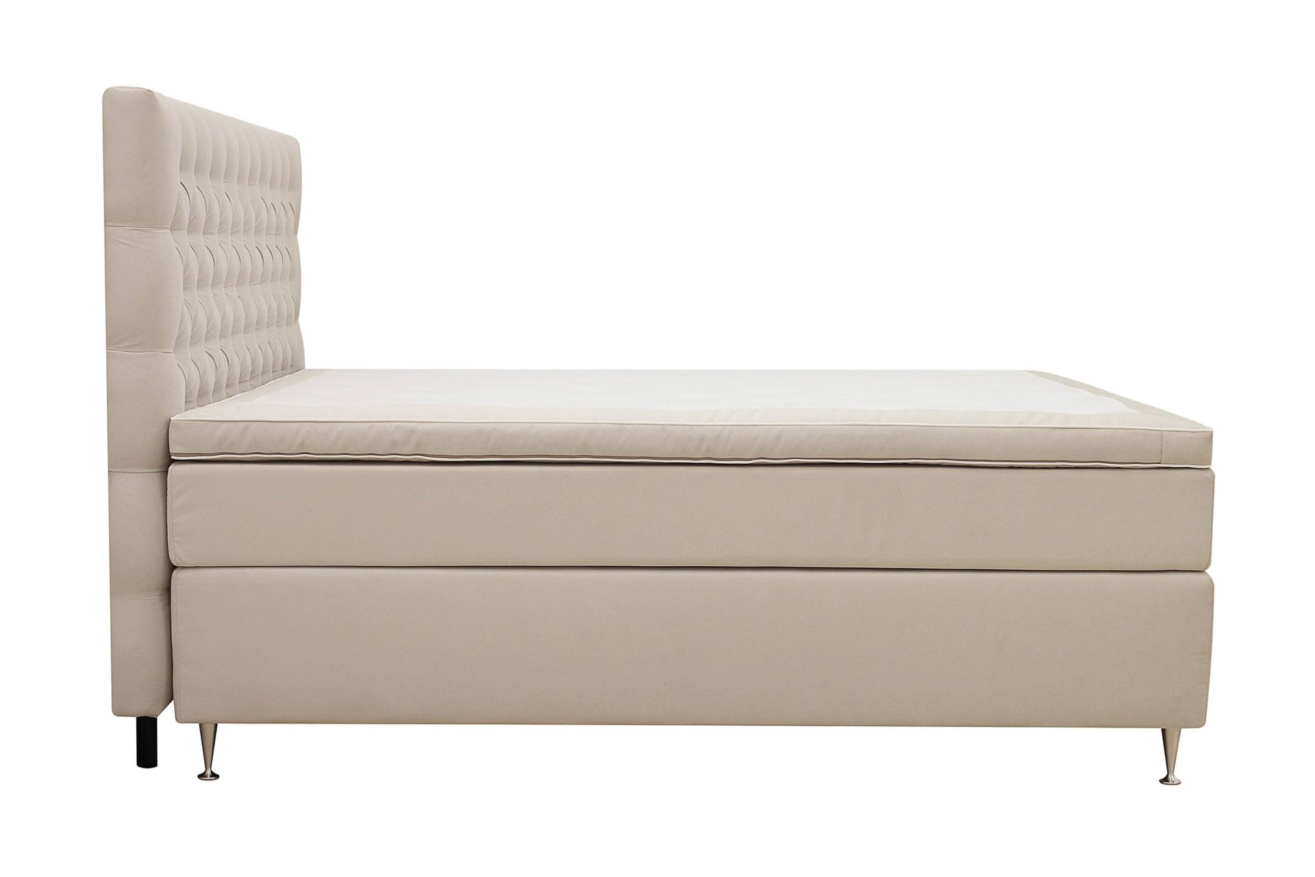 Hilton lyx Komplett Sengpakke 180x200 cm Kontinentalseng med knappet sengegavl i fløyel - Beige - Møbler - Senger - Komplett sengepakke