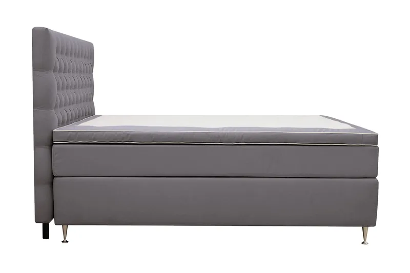 Hilton Lyx Komplett Sengpakke 180x200 cm Kontinentalseng med knappet sengegavl i fløyel - Grå - Møbler - Senger - Kontinentalsenger