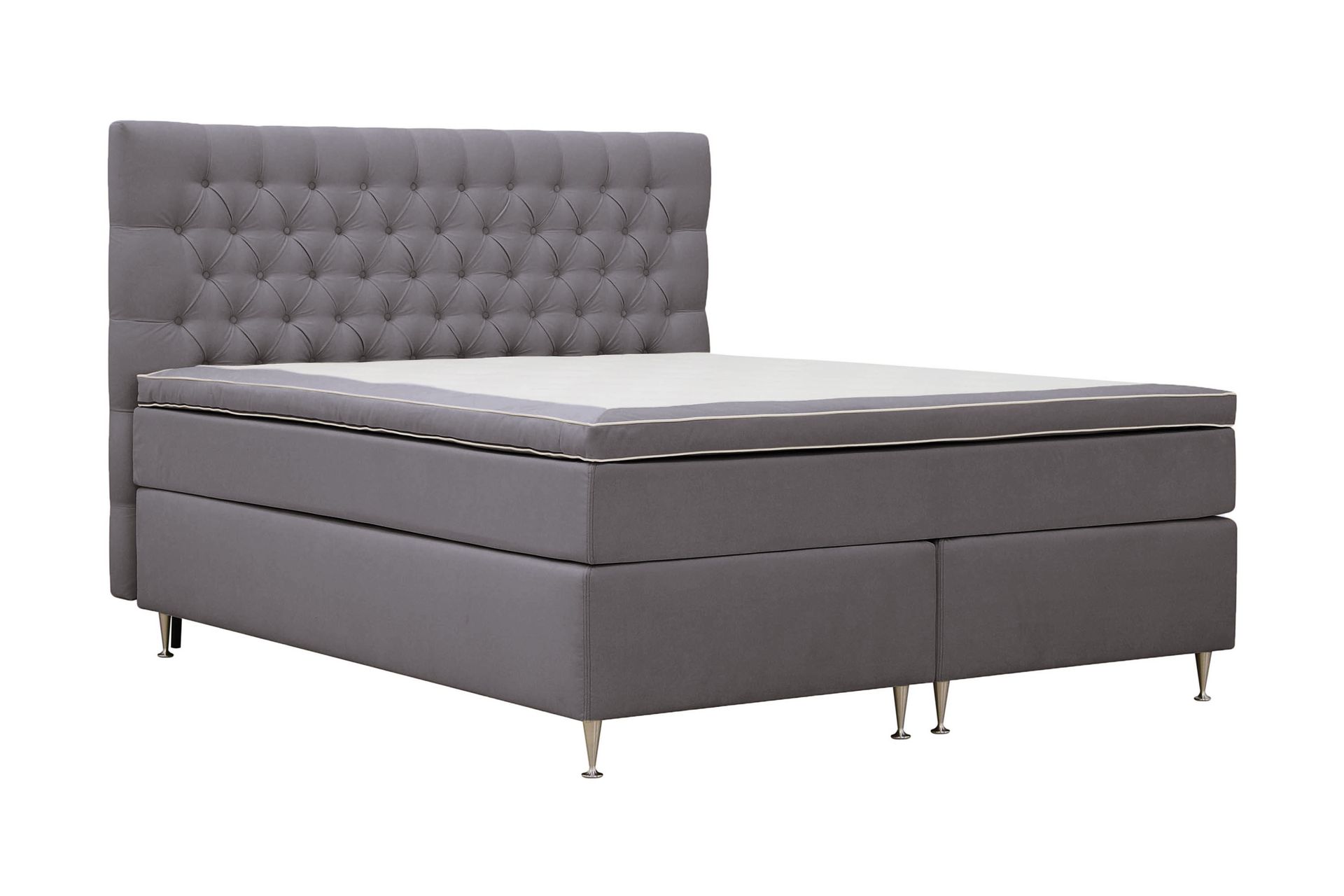 Hilton lyx Komplett Sengpakke 180x200 cm Kontinentalseng med knappet sengegavl i fløyel - Grå - Møbler - Senger - Komplett sengepakke