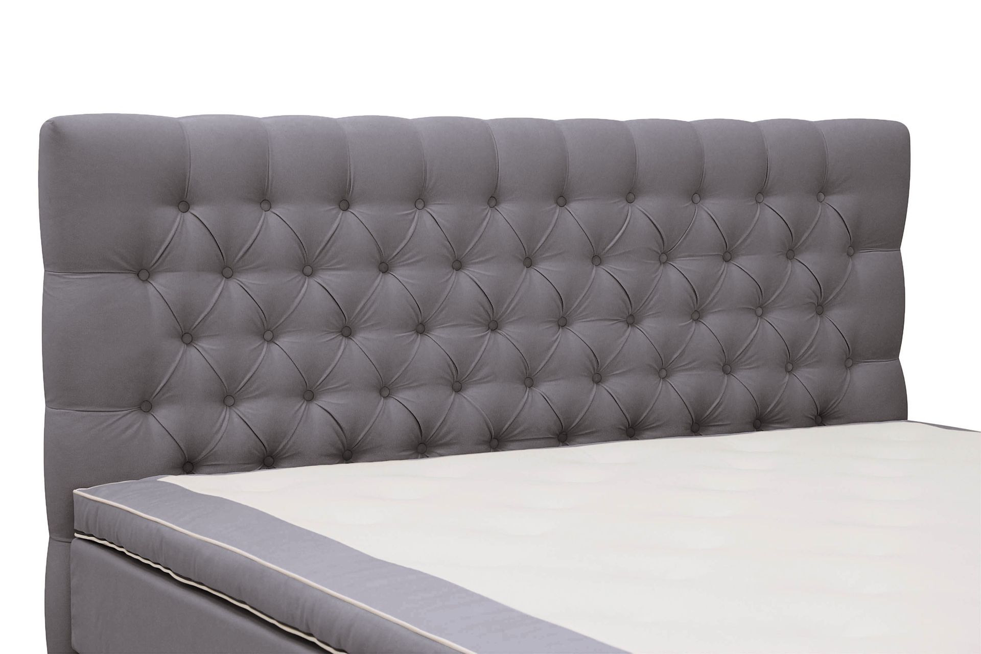 Hilton lyx Komplett Sengpakke 180x200 cm Kontinentalseng med knappet sengegavl i fløyel - Grå - Møbler - Senger - Komplett sengepakke
