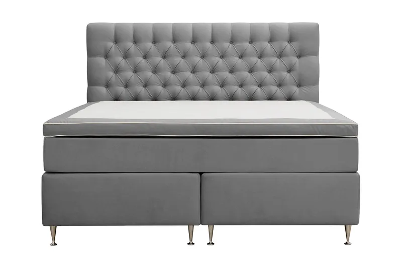 Hilton Lyx Komplett Sengpakke 180x200 cm Kontinentalseng med knappet sengegavl i fløyel, Lysegrå