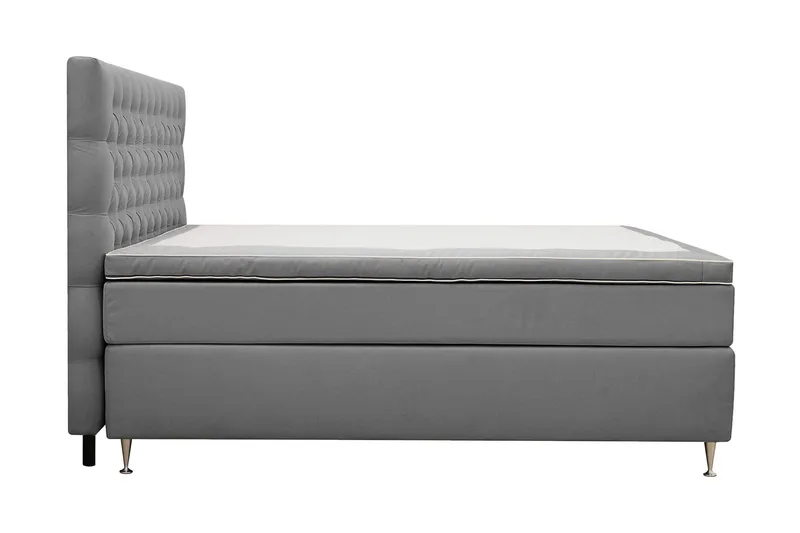 Hilton Lyx Komplett Sengpakke 180x200 cm Kontinentalseng med knappet sengegavl i fløyel - Lysegrå - Møbler - Senger - Kontinentalsenger
