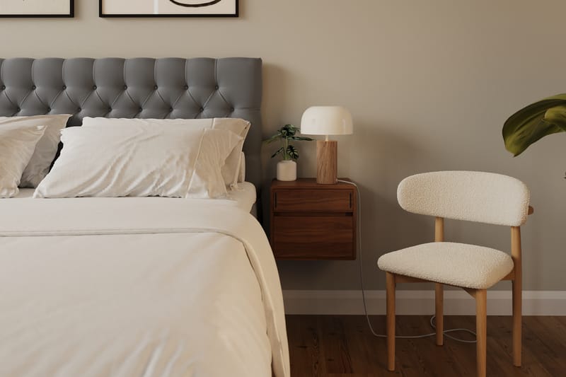 Hilton lyx Komplett Sengpakke 180x200 cm Kontinentalseng med knappet sengegavl i fløyel - Lysegrå - Møbler - Senger - Komplett sengepakke