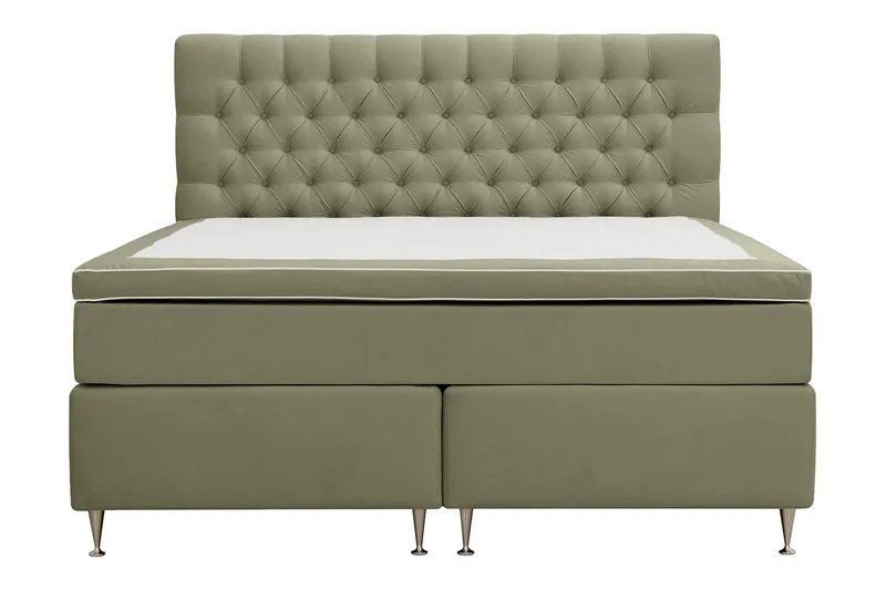 Hilton Lyx Komplett Sengpakke 180x200 cm Kontinentalseng med knappet sengegavl i fløyel, Olive