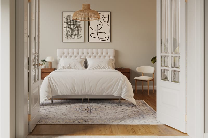 Hilton lyx Komplett Sengpakke 180x200 cm Kontinentalseng med knappet sengegavl - Lys Beige - Møbler - Senger - Komplett sengepakke