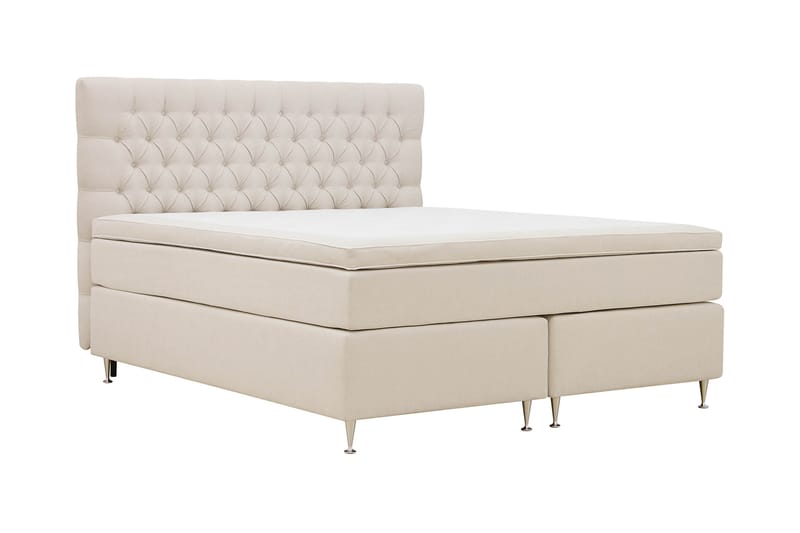 Hilton lyx Komplett Sengpakke 180x200 cm Kontinentalseng med knappet sengegavl - Lys Beige - Møbler - Senger - Komplett sengepakke