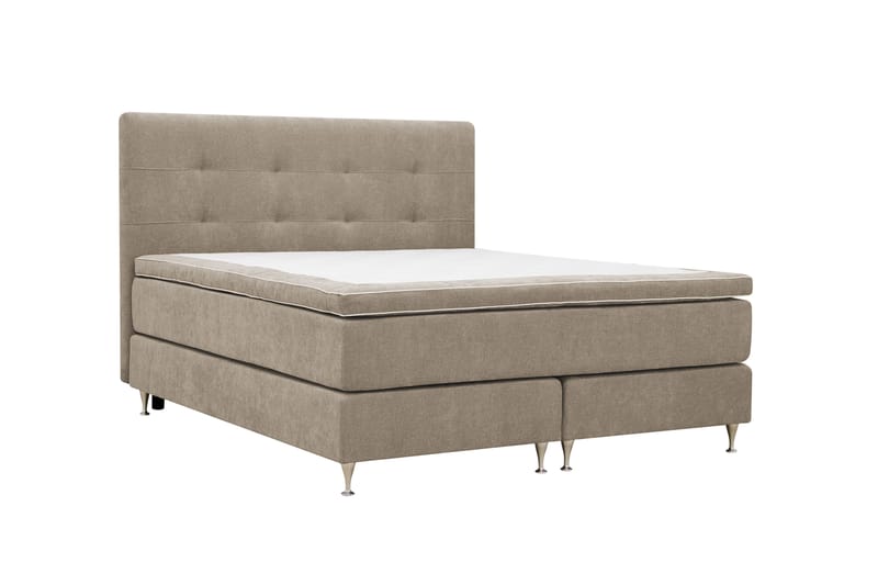 Hilton Premium komplett sengepakke 160x200 cm kontinentalseng med sengegavl - Lysebrunt stoff - Møbler - Senger - Kontinentalsenger