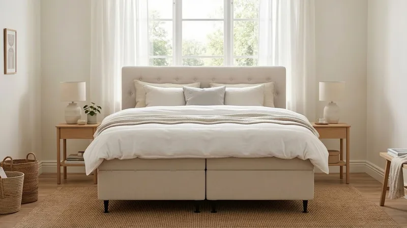 Hilton Plus Komplett sengepakke med oppbevaring 180x200 cm - Lys beige - Møbler - Senger - Kontinentalsenger