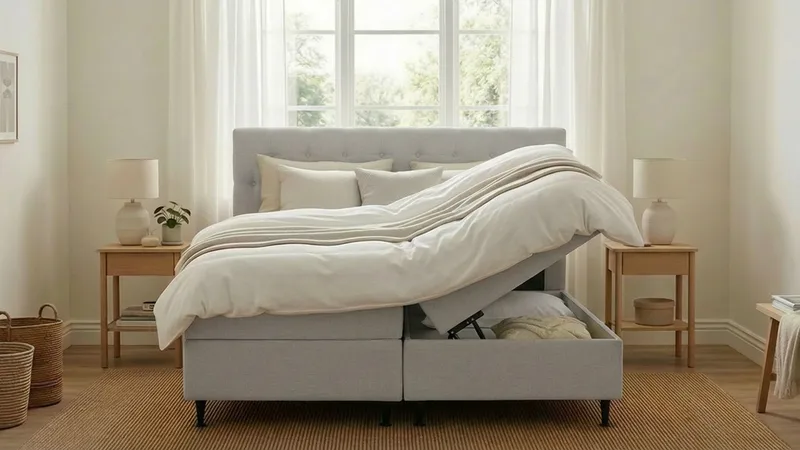 Hilton Plus Komplett sengepakke med oppbevaring 180x200 cm - Grå - Møbler - Senger - Kontinentalsenger