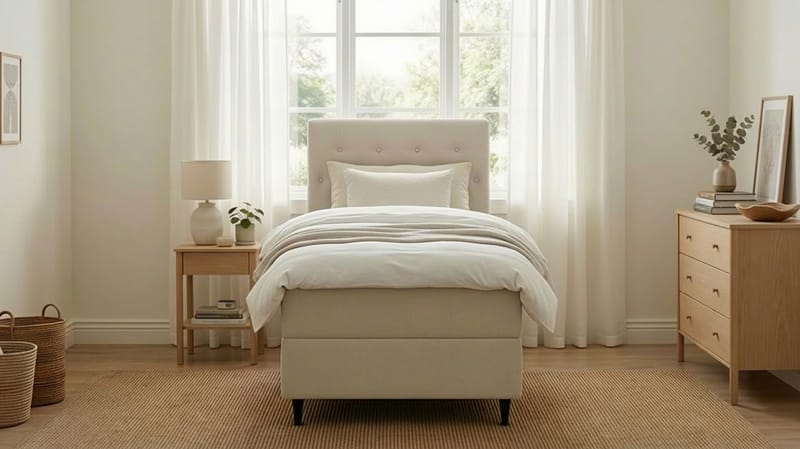 Hilton Plus Komplett sengepakke med oppbevaring 90x200 cm - Lys beige - Møbler - Senger - Kontinentalsenger