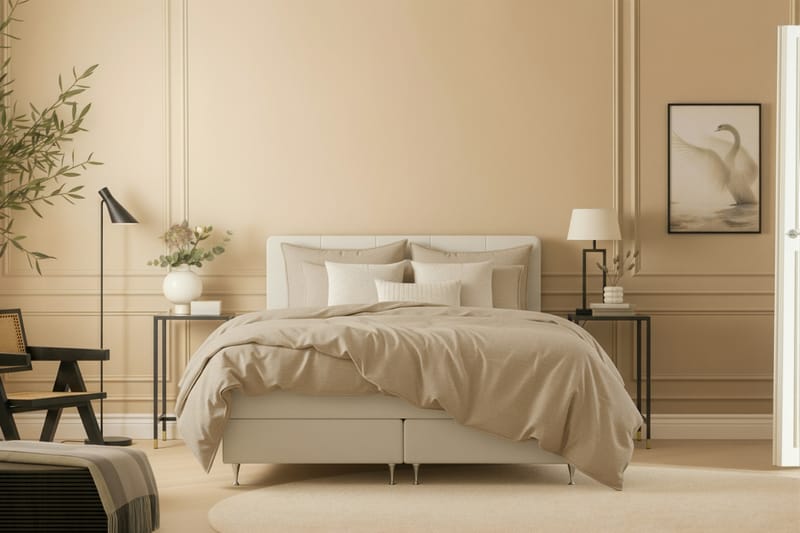 Hilton Premium Kontinentalseng 180x200 cm - Beige Stoff - Møbler - Senger - Kontinentalsenger