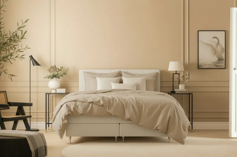 Hilton Premium Kontinentalseng 160x200 cm - Beige Stoff - Møbler - Senger - Kontinentalsenger