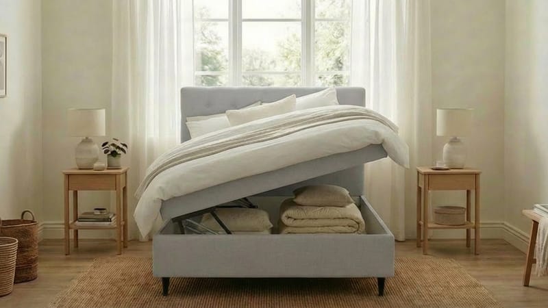 Hilton Plus Komplett sengepakke med oppbevaring 120x200 cm - Grå - Møbler - Senger - Kontinentalsenger