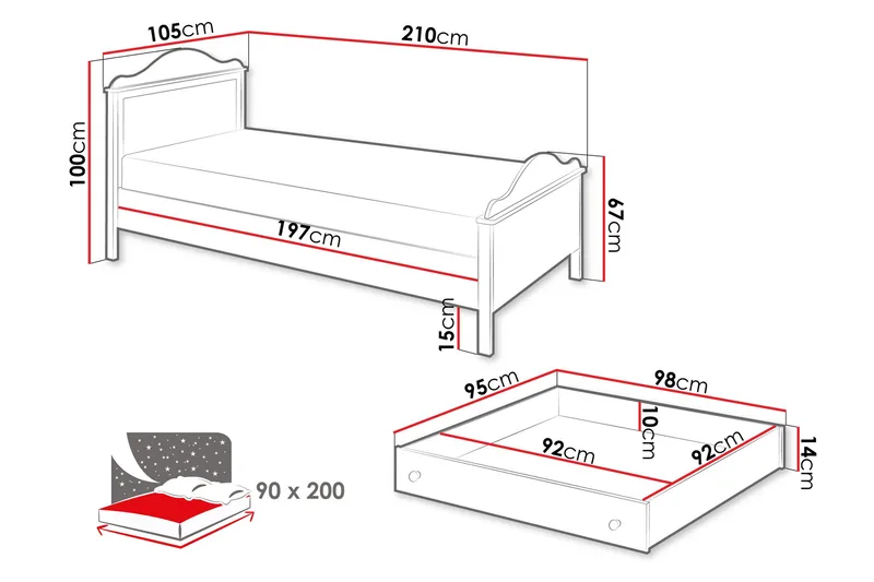 Hilts Sengeramme 90x200 cm - Hvit/Rosa - Møbler - Senger - Sengeramme & sengestamme