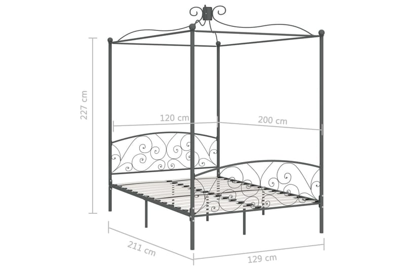 Himmelsengeramme grå metall 120x200 cm - Møbler - Senger - Himmelseng