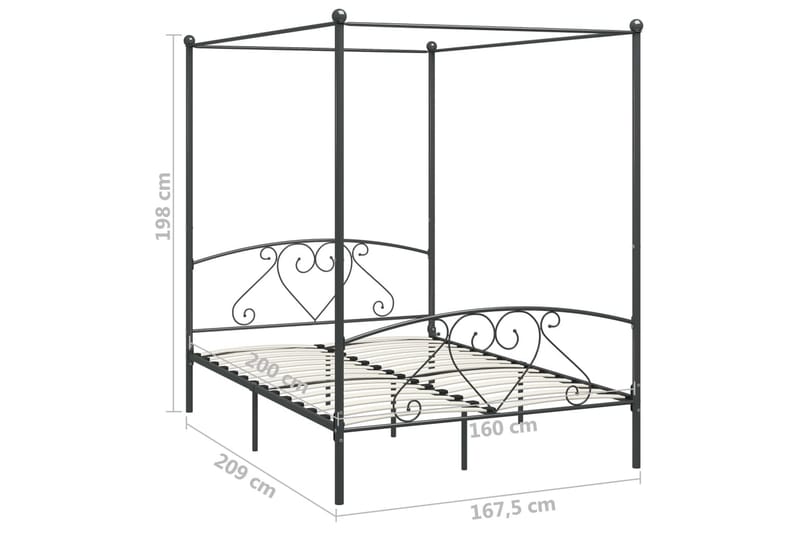 Himmelsengeramme grå metall 160x200 cm - Møbler - Senger - Himmelseng