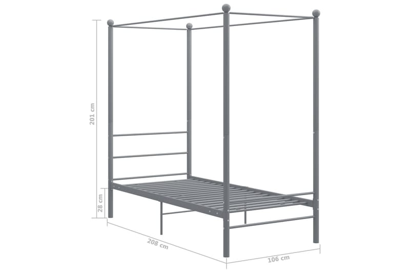 Himmelsengeramme grå metall 90x200 cm - Grå - Himmelseng