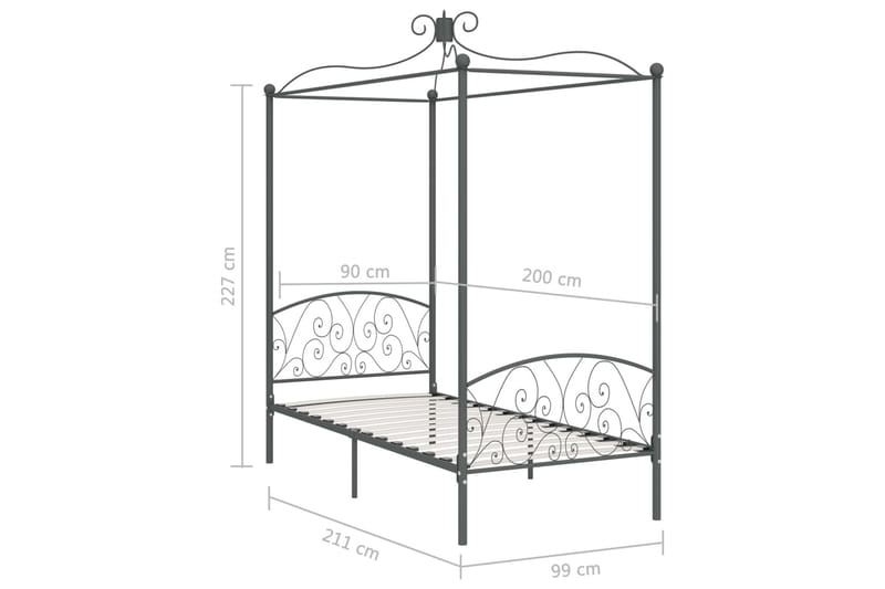 Himmelsengeramme grå metall 90x200 cm - Himmelseng