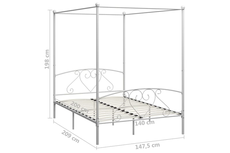 Himmelsengeramme hvit metall 140x200 cm - Himmelseng