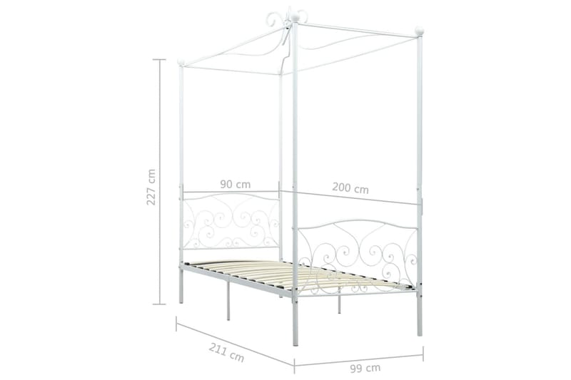 Himmelsengeramme hvit metall 90x200 cm - Himmelseng