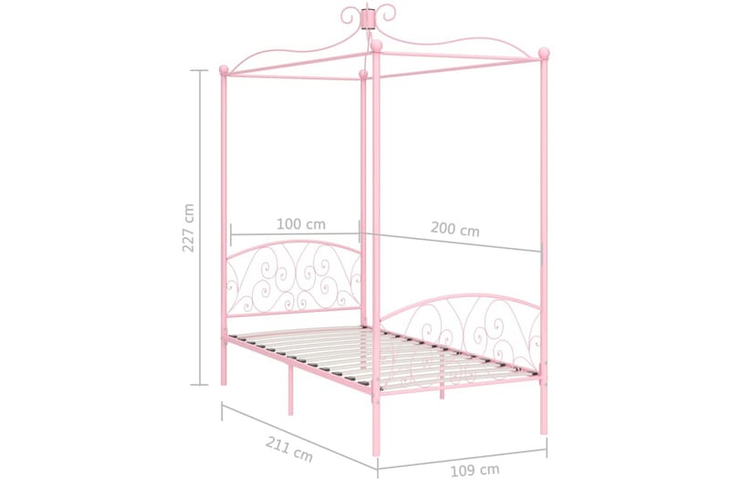 Himmelsengeramme rosa metall 100x200 cm - Himmelseng