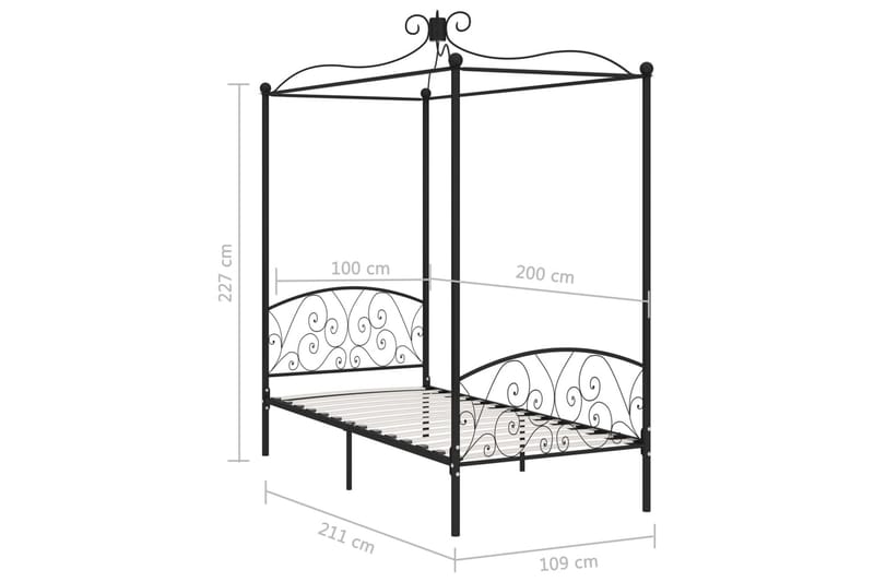 Himmelsengeramme svart metall 100x200 cm - Himmelseng