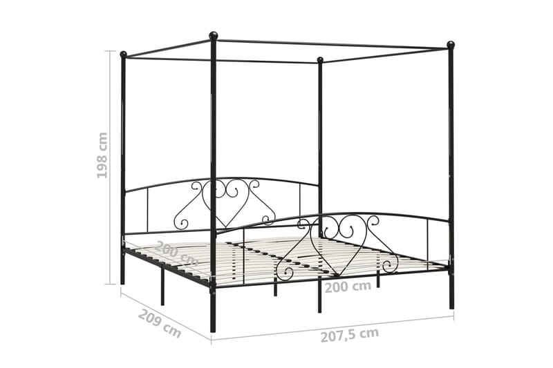 Himmelsengeramme svart metall 200x200 cm - Møbler - Senger - Himmelseng