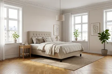 HVILA Classic komplett sengepakke 120x200 cm, kontinentalseng med diamantmønstret sengegavl - Beige - Møbler - Senger - Komplett sengepakke