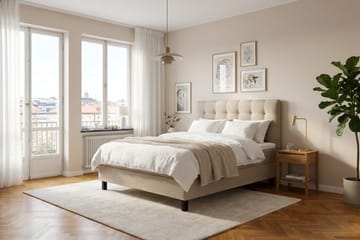 HVILA Classic komplett sengepakke 120x200 cm, kontinentalseng med rutete sengegavl - Beige - Møbler - Senger - Komplett sengepakke