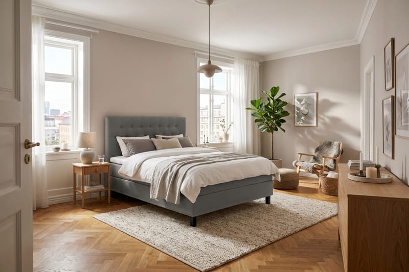 HVILA Classic komplett sengepakke 140x200 cm, kontinentalseng med diamantmønstret sengegavl - Grå - Møbler - Senger - Komplett sengepakke