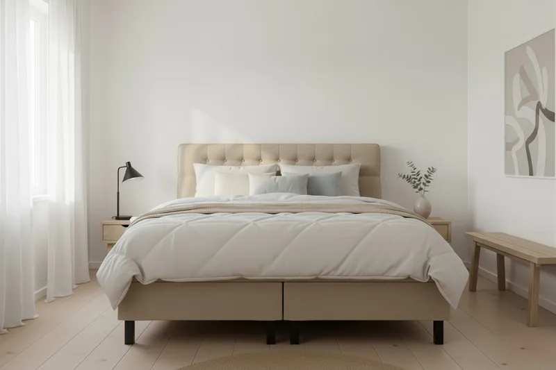 HVILA Classic Komplett sengepakke 160x200 cm Kontinentalseng med diamantmønstret sengegavl - Beige - Møbler - Senger - Komplett sengepakke