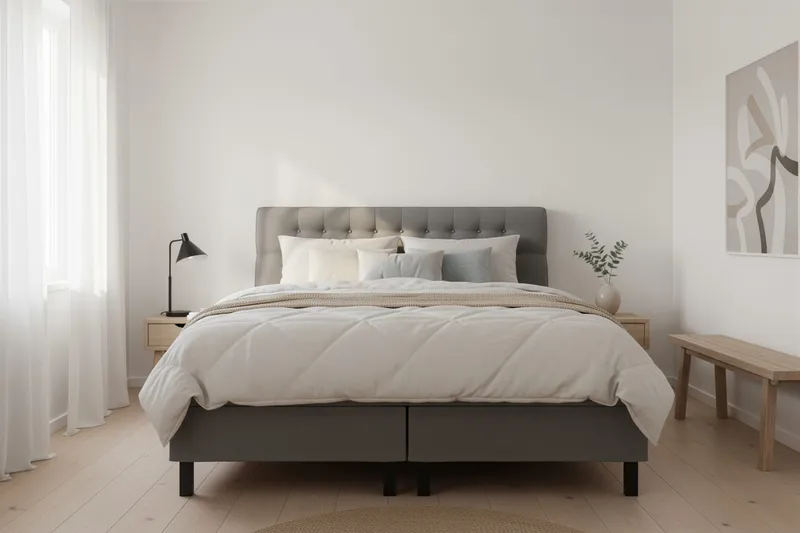 HVILA Classic komplett sengepakke 160x200 cm kontinentalseng med diamantmønstret sengegavl - Grå - Møbler - Senger - Komplett sengepakke
