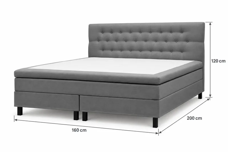 HVILA Classic Komplett sengepakke 160x200 cm Kontinentalseng med diamantmønstret sengegavl - Grå - Møbler - Senger - Komplett sengepakke