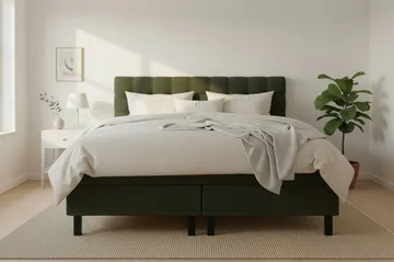 HVILA Classic komplett sengepakke 160x200 cm kontinentalseng med rutemønstret sengegavl - Grønn - Møbler - Senger - Komplett sengepakke