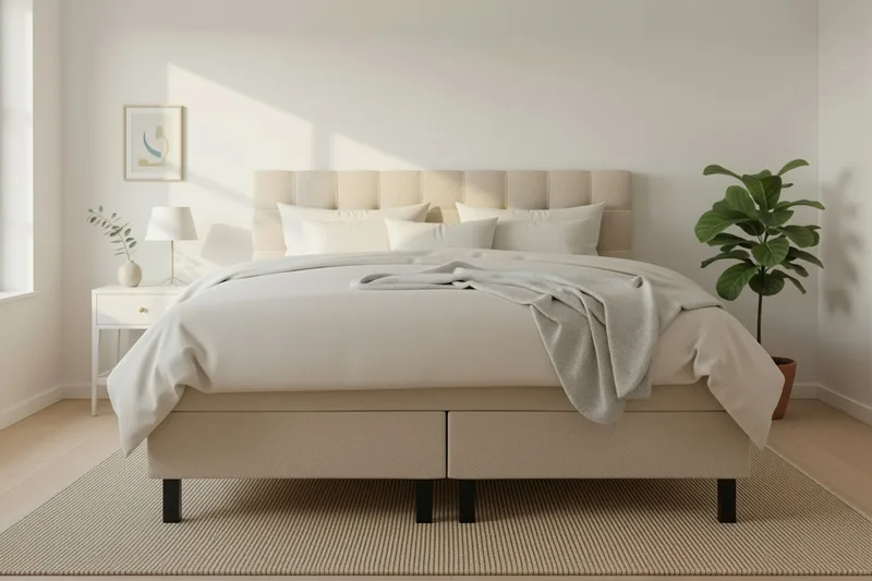 HVILA Classic komplett sengepakke 160x200 cm kontinentalseng med rutet sengegavl - Beige / Teddy - Møbler - Senger - Kontinentalsenger