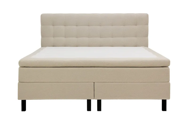 HVILA Classic komplett sengepakke 160x200 cm kontinentalseng med rutet sengegavl, Beige / Teddy