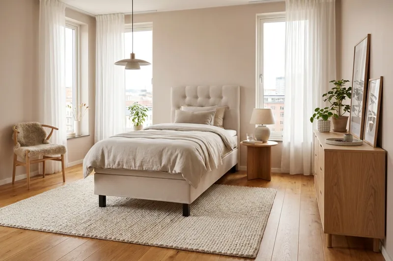 HVILA Classic komplett sengepakke 90x200 cm, kontinentalseng med diamantmønstret sengegavl - Beige - Møbler - Senger - Komplett sengepakke
