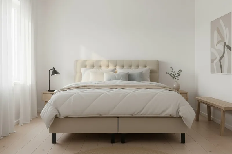 HVILA Classic Komplett Sengpakke 160x200 cm Kontinentalseng med diamant sengegavl - Beige - Møbler - Senger - Kontinentalsenger