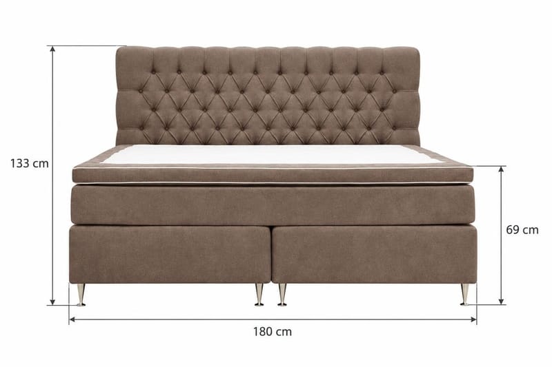 HVILA Luksus Komplett sengepakke 180x200 cm Kontinentalseng med sengegavl med knapper i chenille - Mørkebrun - Møbler - Senger - Komplett sengepakke