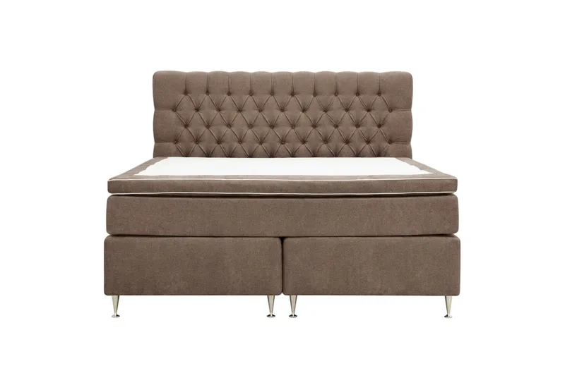 HVILA Luksus Komplett sengepakke 180x200 cm Kontinentalseng med sengegavl med knapper i chenille - Mørkebrun - Møbler - Senger - Komplett sengepakke