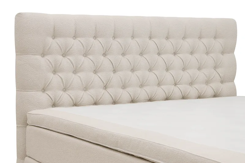 HVILA Lyx komplett sengesett 160x200 cm kontinentalseng med knappepolstret sengegavl i bouclé - Ivory / Bouclé - Møbler - Senger - Komplett sengepakke