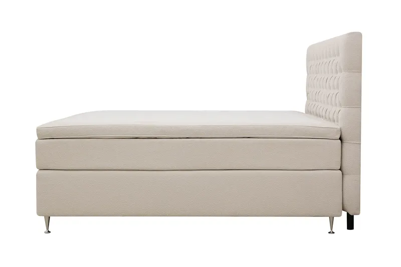HVILA Lyx komplett sengesett 160x200 cm kontinentalseng med knappepolstret sengegavl i bouclé - Ivory / Bouclé - Møbler - Senger - Komplett sengepakke