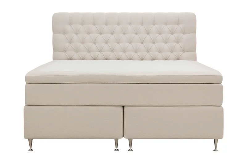 HVILA Lyx komplett sengesett 160x200 cm kontinentalseng med knappepolstret sengegavl i bouclé, Ivory / Bouclé