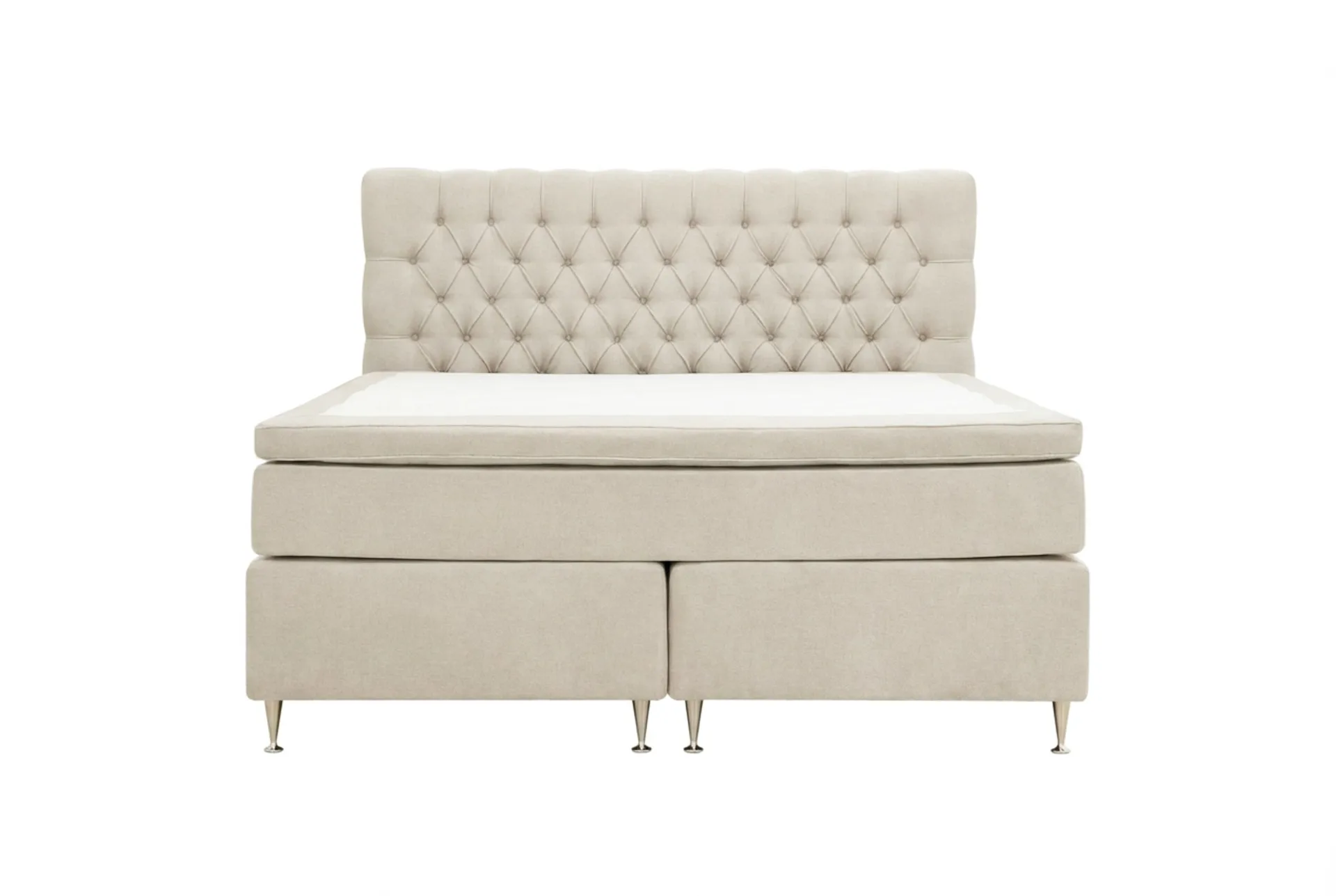 HVILA Lyx komplett sengesett 160x200 cm kontinentalseng med knappepolstret sengegavl i chenille - Beige
